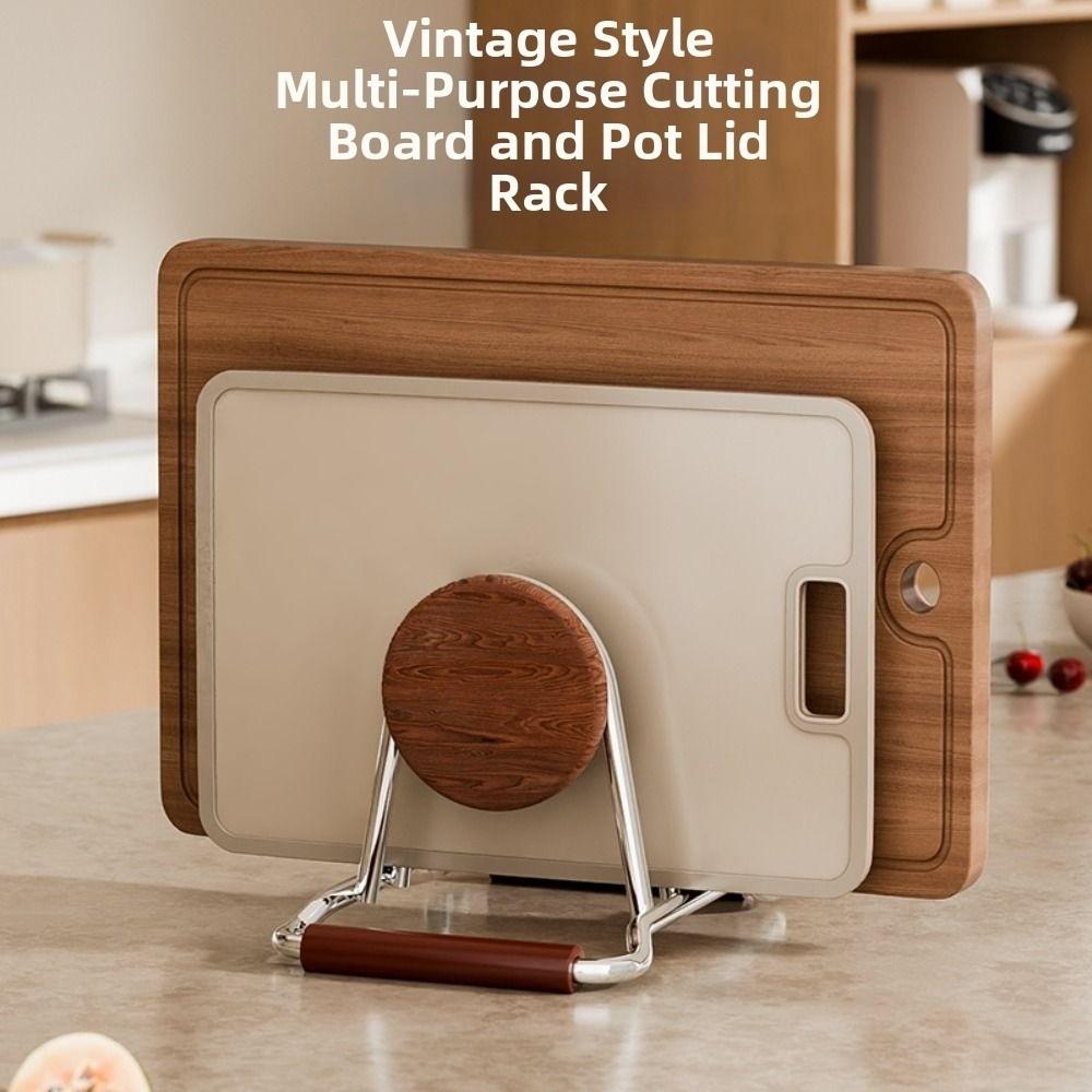 Practical Stable Cutting Board Holder Space-saving Anti-slip Kitchen Storage Rack Rustproof Retro Book Stand Kitchen Accessories