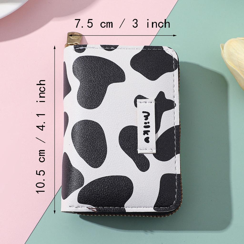 Cute Cow Pattern Coin Purse for Women Girls Card Wallet PU Leather Students Pocket Zipper Key Bag Cartoon Handbags Card Holder