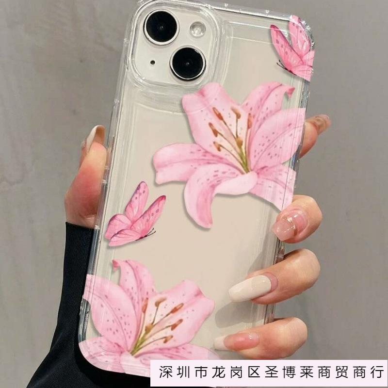 Butterfly Lily Is Suitable for Apple 16promax Mobile Phone Case 15plus Transparent 14 Airbag 13 Foreign Trade 1211