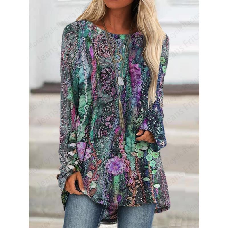 Floral 3d Print Long Sleeve T-shirts Women Fashion T-shirt Animal Tops Tees Vintage Long Tops Ladies Tunics Women Clothing Femme