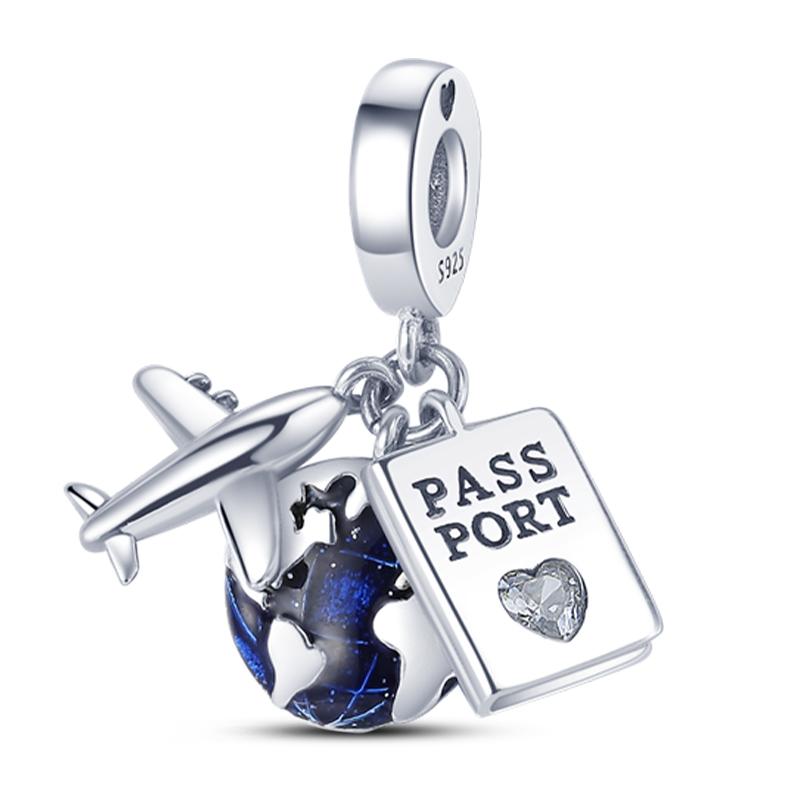 Compatible With Authentic Original Copper Metal Charm Bead Component Bead Components Airplane Camera Earth Travel Charm Bead Components Pendant Bead