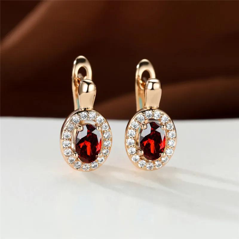 Gold Color Minimalist Oval Zircon Hoop Earrings Earrings Blue Red Birthstone Clip On Earrings Dainty Wedding Jewelry