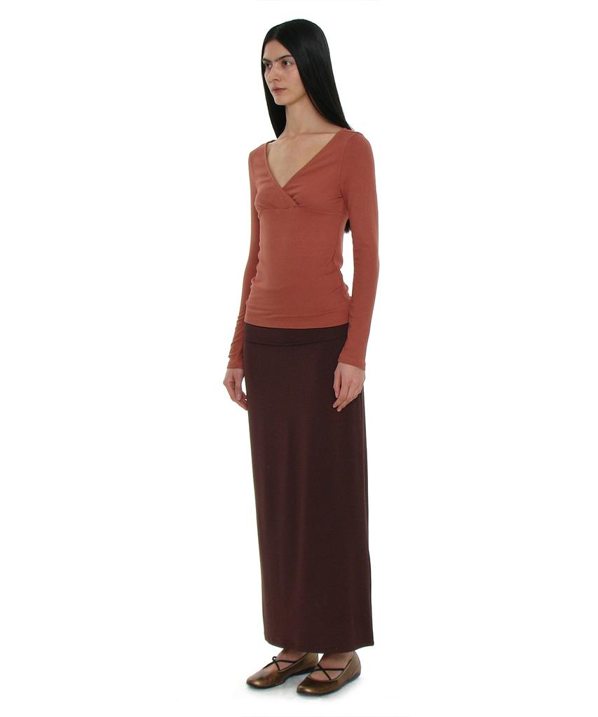 PARTIMENTO WOMEN Pwc Crossover Wrap V-Neck Long Sleeve Top_Brick