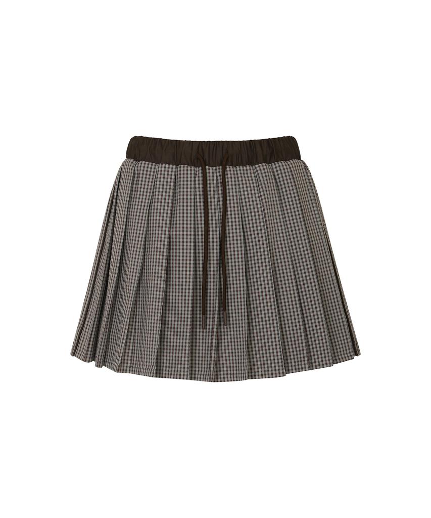 Peulleibu Pleated Drawstring Skirt W/Inner Pants_Olive Plaid