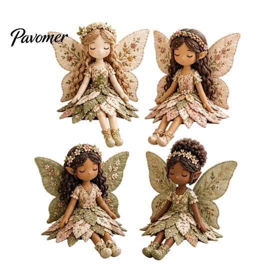 Artistic Home Decor Craft Magical Fairy Patchwork Kit, DIY Flower Fabric Sewing Make Decorative Figurine Kit 4 Winged Dolls, for Beginners,