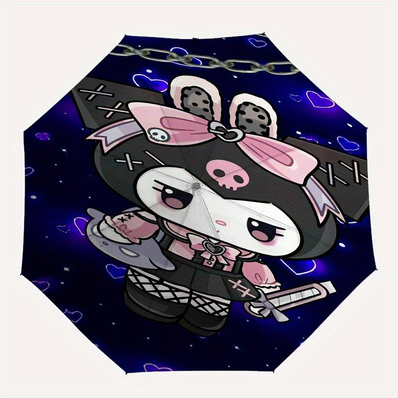 Kuromi Automatic Folding Umbrella-Simple 8-Rib Design, Bright Cartoon Pattern, Durable Iron Frame, Suitable For Travel, Outdoor, Beach-Cute
