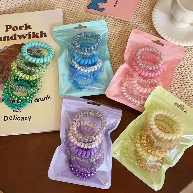 6Pcs/set Candy Color Hair Rope Girl Summer Telephone Wire Elastic Hair Band Frosted Spiral Cord Rubber Hair Tie Stretch Headband