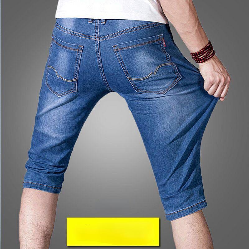Ice Silk Denim Shorts Men's Summer Thin Section Loose Outside The Wear Five In The Trousers Seven Breeches Straight Tide