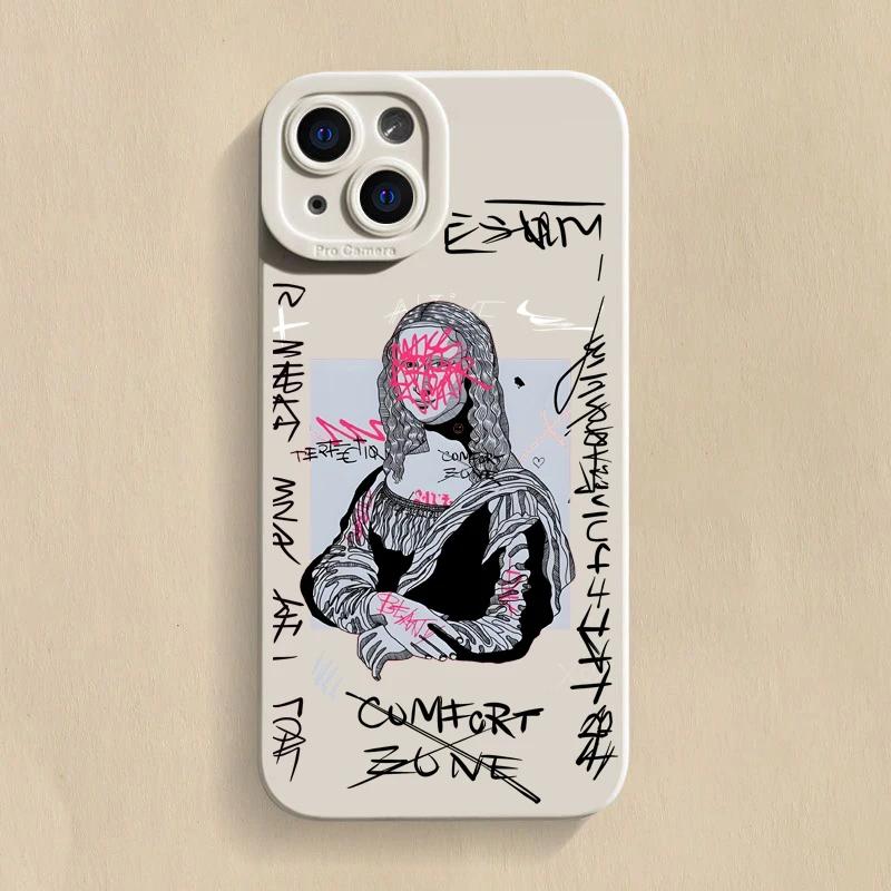 Graffiti Veľké umenie Estetika Dávid Mona Lisa Mäkké puzdro na telefón Pre iPhone 15 14 13 12 11 16 Pro Max XR X XS 7 8 15 Plus SE Kryt