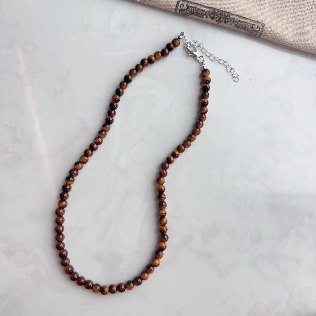 Maillard Light Luxury Coffee Pearl & Tiger's Eye Beaded Clavicle Necklace
