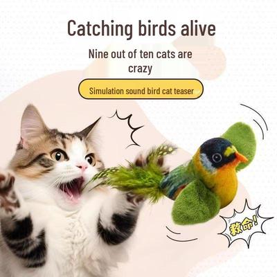 Self-Swinging Cat Toy: Feathered Bird Stick for Bite-Resistant, Interactive Play. Ideal for Kitten Amusement.
