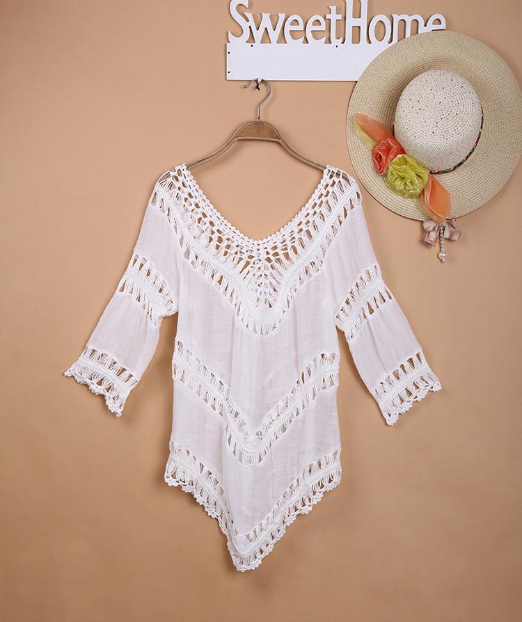 Crochet Patchwork Beach Cover-Up Hollow Out Bikini Swimsuit Cover-Up
