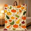 Cozy Flannel Fleece Throw Blanket Suitable for Bed Sofa Couch - Cream Background with Autumn Pumpkin Gourd & Fall Leaves, Warm Bedspread for Bed, Sofa
