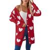 European And American New Valentine'S Day Sweater Women'S V-Neck Button Love Knitted Cardigan Medium And Long Coat