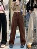 Velvet Corduroy Pants Retro Brown Autumn/Winter Wide Leg Knife Pants for Women Tall High Waist Long Leggings