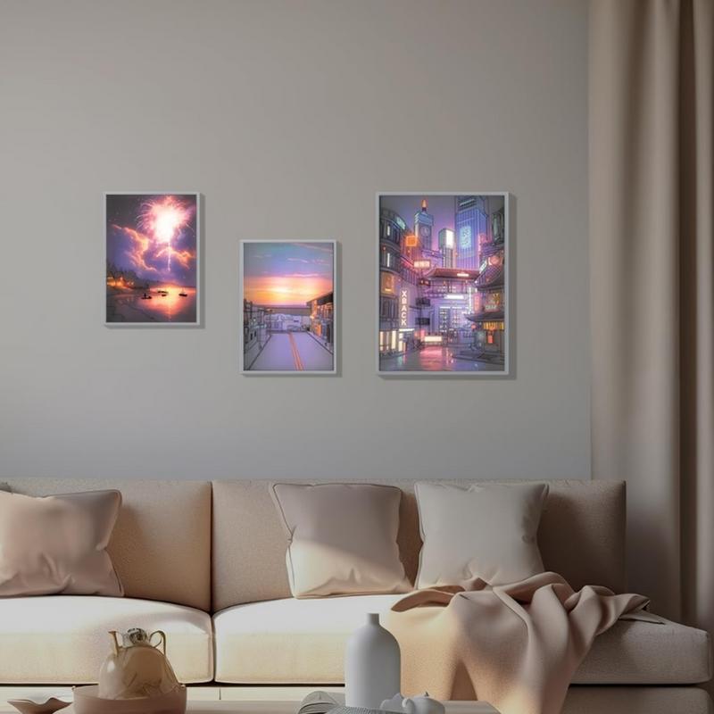 Light Up Wall Painting Dimming LED Wall Art Painting Decor Light Up City Night View Picture For Living Room Bedroom Study Room