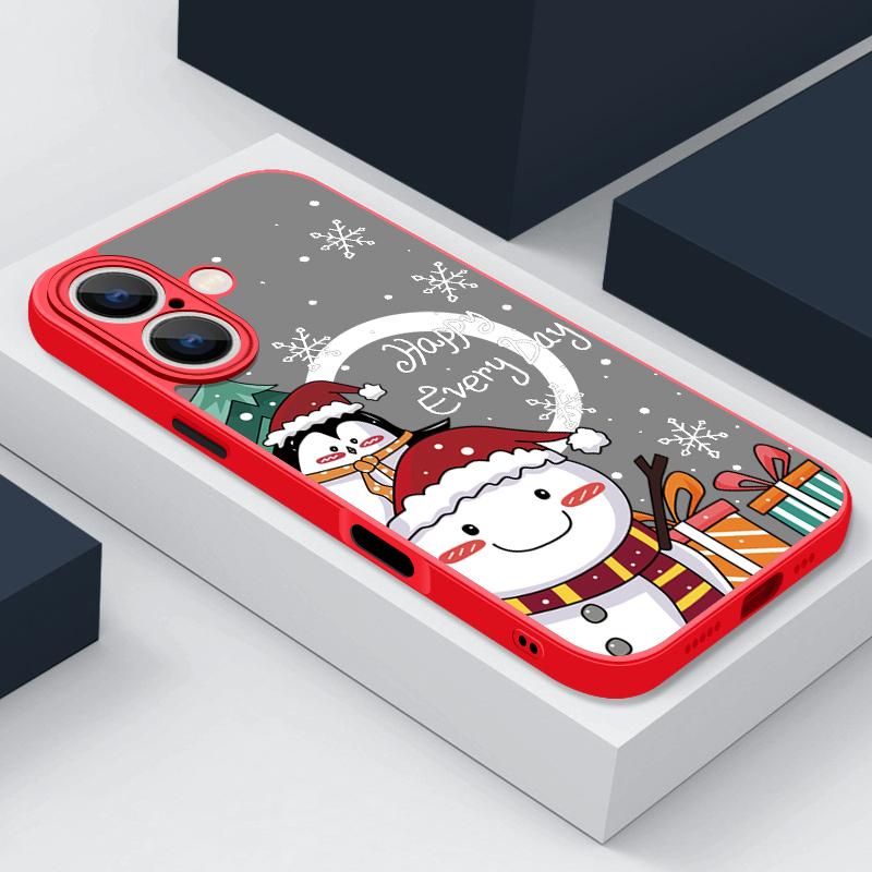Merry Christmas Tree Snowman Print Phone Case For iPhone 16 15 Pro Max 14 13 Pro 12 11 8 7 for MagSafe Magnetic Shockproof Soft Edge Clear Matte Cover