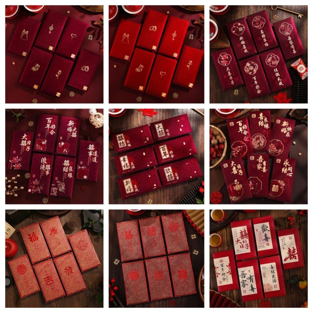 Chinese Horse Year New Year Red Envelope Hot Gold Thickened Red Packet Hard Paper 6Pcs Mixed Chinese Money Envelopes Children
