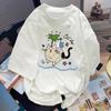 100% Pure Cotton American-style Printed Cartoon Cat Short-sleeved T-shirts for Men and Women, Loose Half-sleeved Couple In Summe