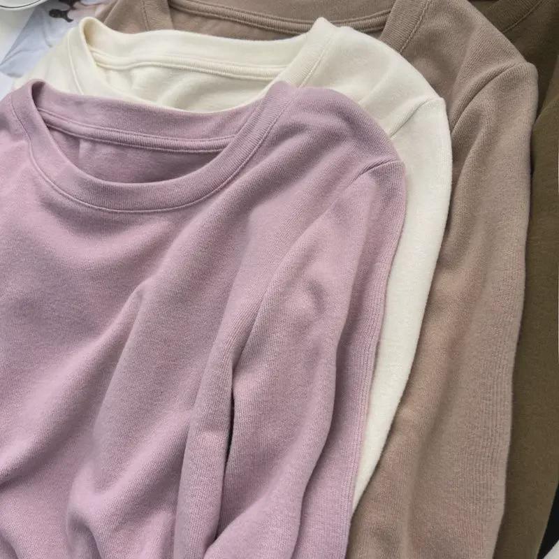 "Odprawa celna": Damski gruby drapany T-shirt z okrągłym dekoltem i długim rękawem na jesień/zimę"