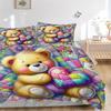 Juego de Ropa de Cama Acolchado de Oso de Peluche de Dibujos Animados de Anime de 3 Piezas - Incluye una Colcha y Dos Fundas de Almohada (Sin núcleo) - Perfecto para Dormitorio y Habitación de Invitados De