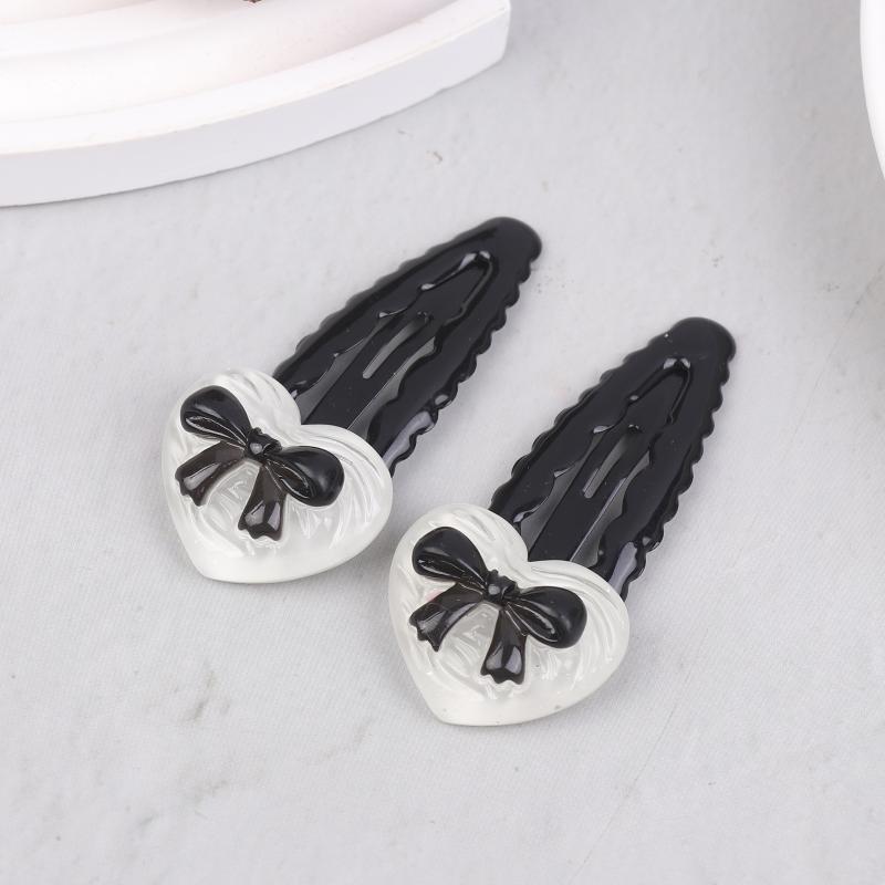 2/6Pcs Fashionable Heart Black Bowknot Wavy Bb Clip Energetic Girl'S Sweet And Cool Versatile Side Clip New Style Hairpin