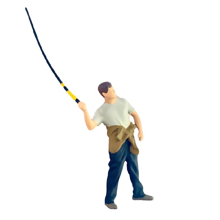 Artistic 1/64 Scale Miniature Fishing Figure Resin Attractive Mini Fishing Scene Resin Ornament for Decorative Use Gift