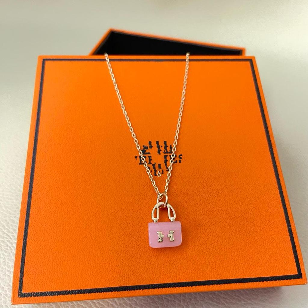 H-Style Pink Crystal Pendant Necklace with Kelly Bag Design