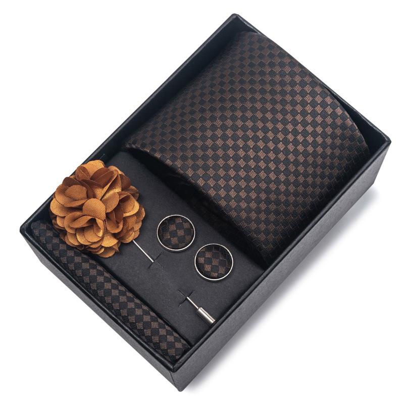 New Tie Men'S Suit Accessories Cufflinks Square Scarf Corsage Tie Premium Suit Gift Box Packaging