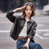 #Spring and Autumn Leather Jacket Women's Retro Motorcycle Leather Jacket Jacket Short Lapel Leather Top