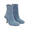 Moda Otoño Invierno Nuevo Botines Cortos de Mezclilla Azul Europeo Americano Tacón Alto Suela Gruesa Punta Redonda Cremallera Lateral Zapatos de Mujer Talla 35-43