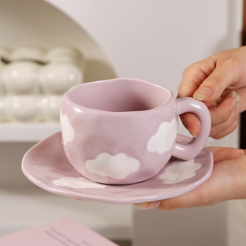 Coffee Mugs Set with Saucer Cute Cloud In The Sky Cup Gifts for Women for Birthday Tea 320ML Ceramic Cup