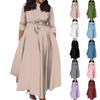 Damen Casual Fashion Große Größe Einfarbig Rundhals Dreiviertelärmel Taschenträger Swing Kleid