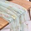 Franse Vintage Geborduurde Bloemige Tafel Runner Romantische Semi-Transparante Gekreukelde Tafel Runner Fris Kleur Eettafel Decoratie