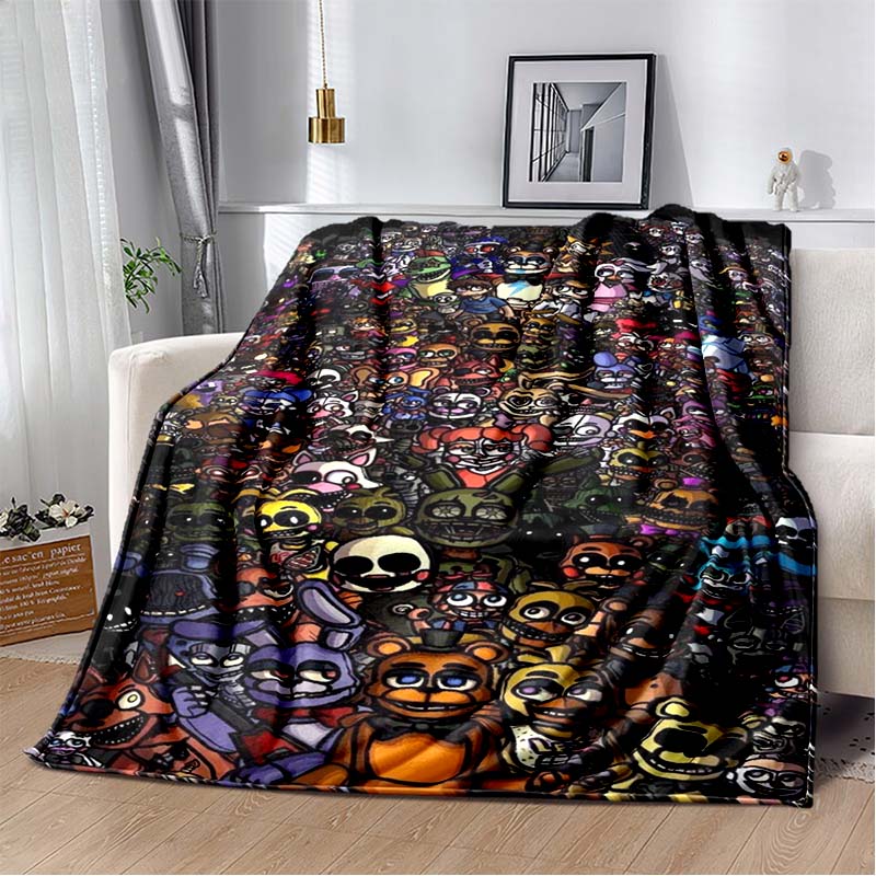 F-Five-Nights At F-Freddy's Game Print Flannel Blanket Cozy Warm Throw Bedroom Sofa Present Indoor Home Lounge Bedding Decor
