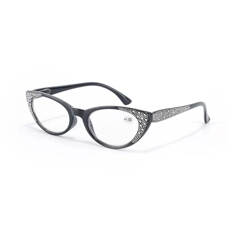 New Cat's Eyes Reading Glasses Women Fashion Diamond Plated Blue Light Proof Presbyopia Eyeglasses +0.75 To +3.5