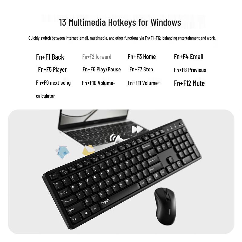 Rapoo X2800S Wireless Silent Keyboard Mouse Combo, 104-Key Full-Size