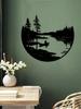 Bohemian Metall Wandkunst Landschaft Silhouette Runde Skulptur Rustikales Eisen Hängende Dekoration für Zuhause Garten Wohnzimmer Balkon