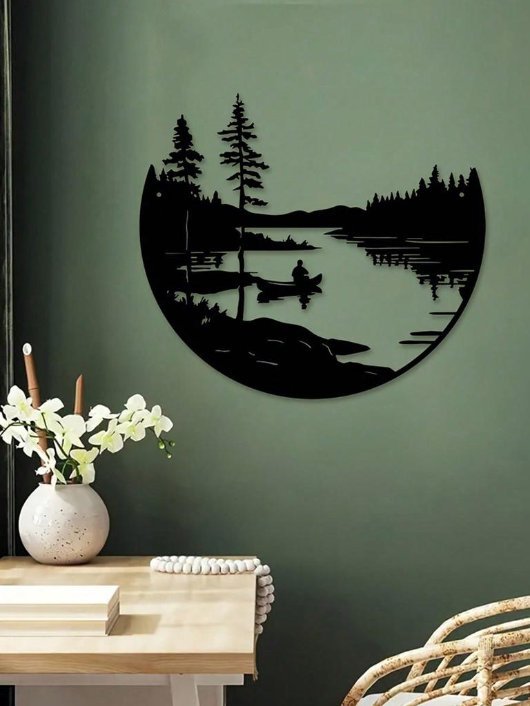 Bohemian Metall Wandkunst Landschaft Silhouette Runde Skulptur Rustikales Eisen Hängende Dekoration für Zuhause Garten Wohnzimmer Balkon