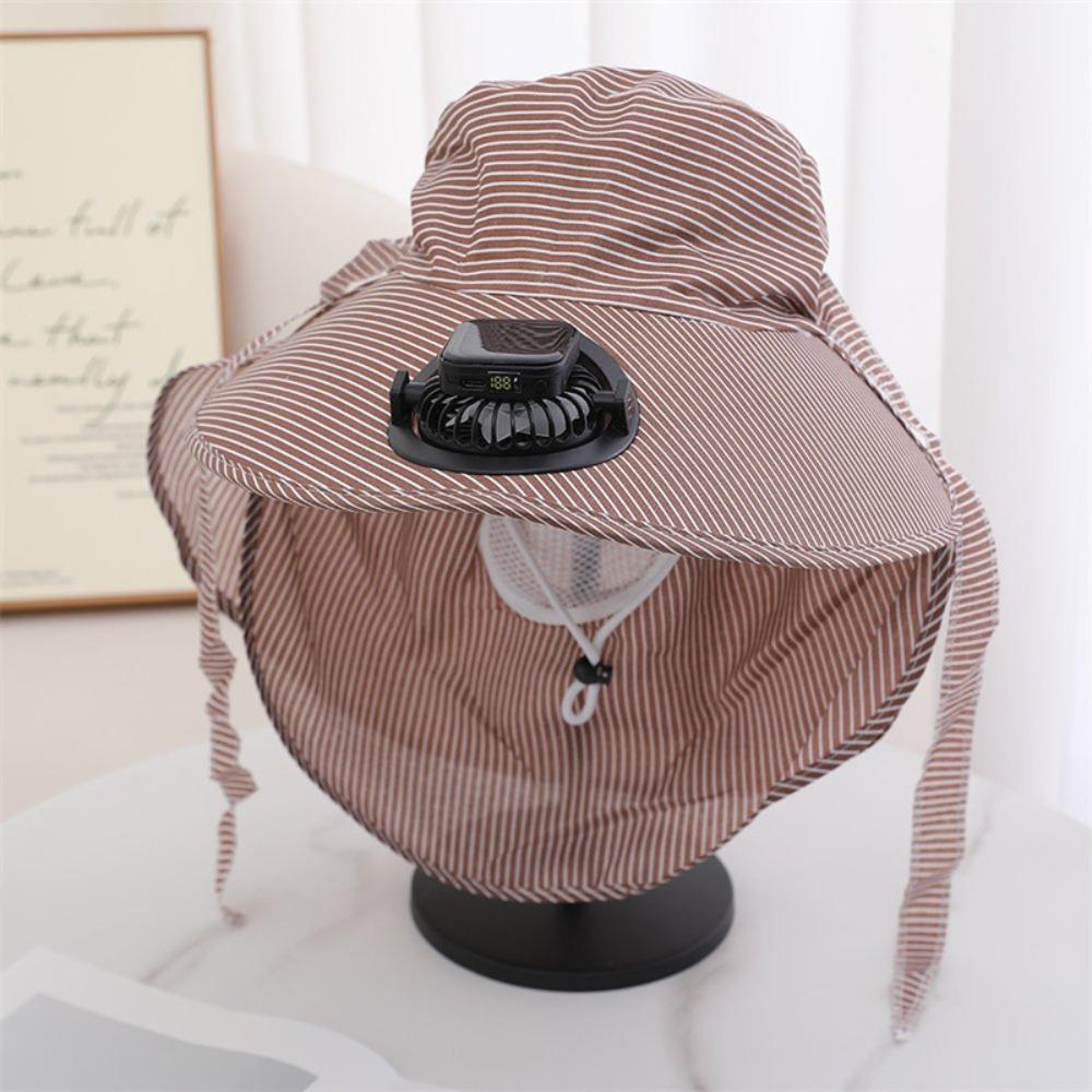 Durable Solar Fan Face Mask Sun Hat 300mA Wide Brim Tea Picking Work Hat UV Protection Full Wrap Bucket Hat Summer Unisex
