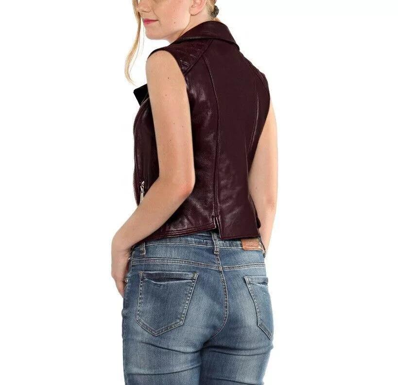Halloween Brown Stylish Party Women Leather Vest Coat Waistcoat Lambskin Fancy