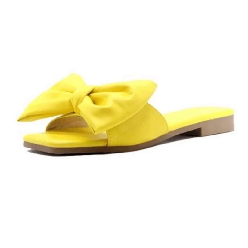 Fashion 2024 Sandals Fashion Summer Plus Size One-line Solid Color Bow Flat Sandals Outdoor Beach Slippers Elegant Women Shoes