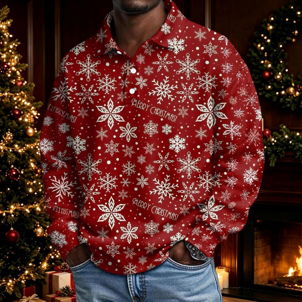 Men's Christmas Long Sleeve Button-Up Shirt for Holiday Parties and Casual Wear