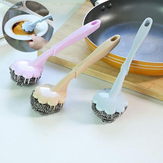 Long Handle Wire Ball Home Kitchen Steel Cleaning Pot Dish Brush Washing KTY