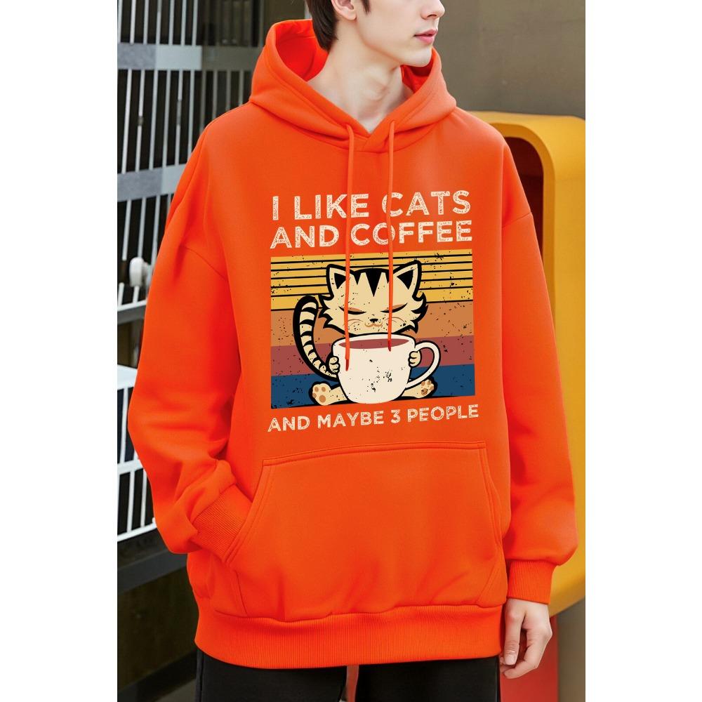 Women's The Cute Cat Drinking Coffee Pattern Y2K Hoody Fleece Fashion Hoodie Oversized Streetwear Autumn Soft Hoodies