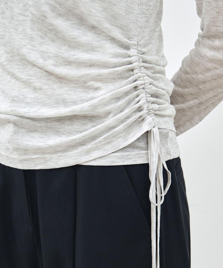 MONGDOL [Set] Side Shirred Layered T-Shirt Light Grey Mdts067Lgray