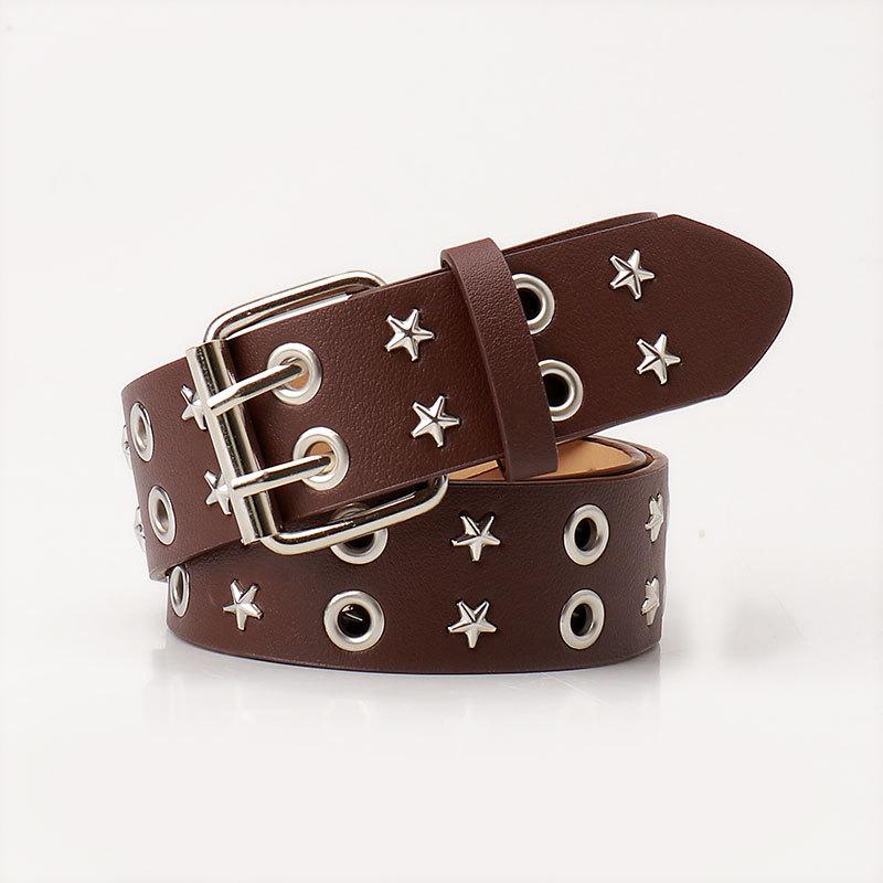 Women's Punk Double-Breasted Eyelet Belt with Rivets