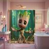 1Pc Marvel Groot Shower Curtain With Hooks - Vibrant Design, All-Season Bathroom Decor, Machine Washable, Unlined, Cartoon Cha