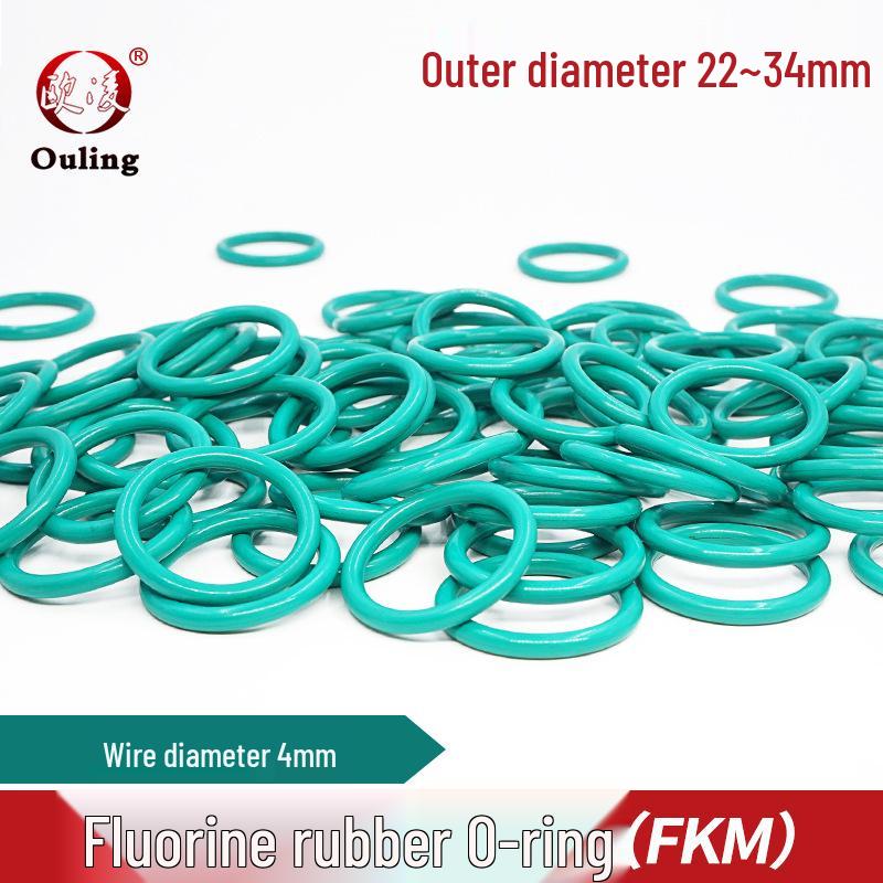 Green Fluororubber O-ring, 22-34mm OD, 4mm Wire Diameter