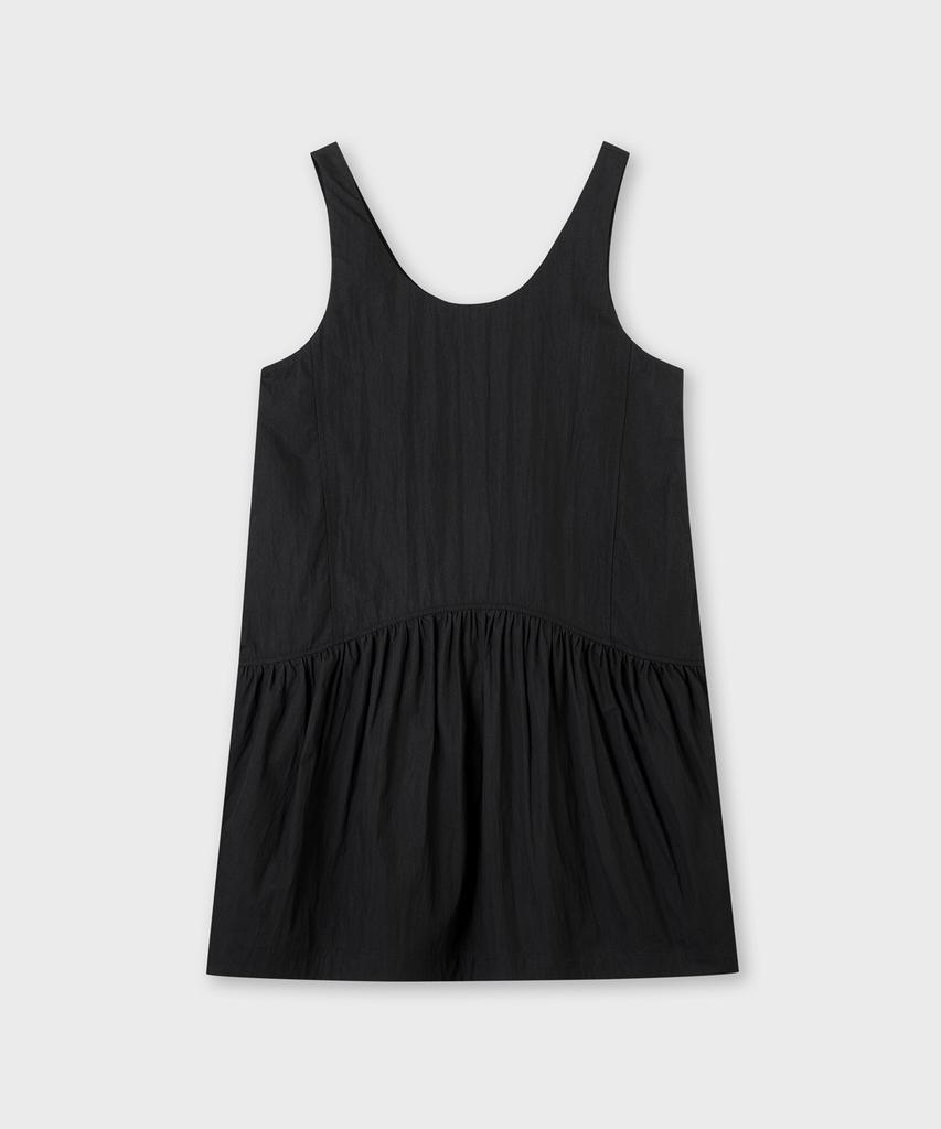 Plack Woman Summer Sleeveless Shirred Dress Black
